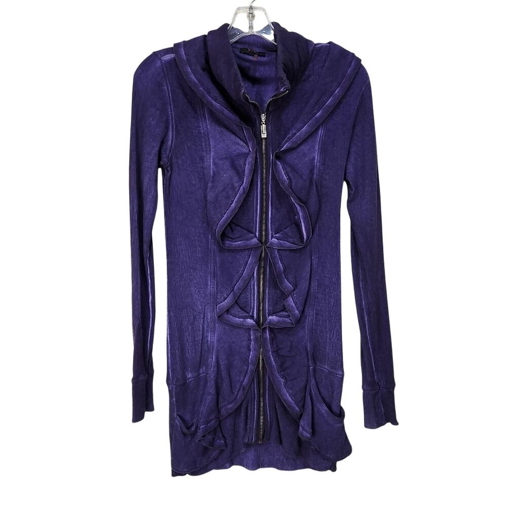 Yest Acubi Hippie Eclectic Mori Girl Lagenlook Purple Ruffled Hoodie Size Small